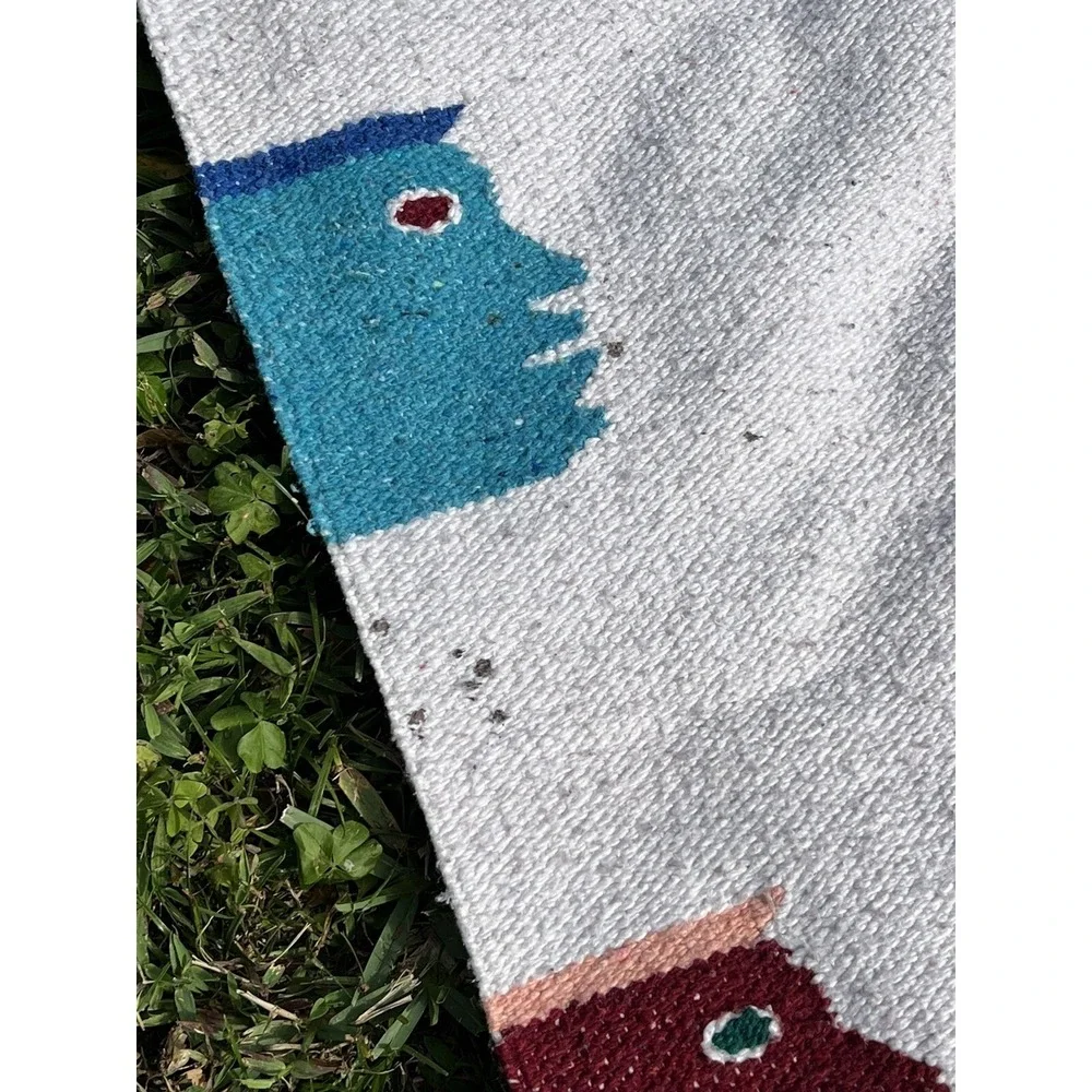 Vintage Wool Multicolor‎ Aztec Striped Throw Blanket 77